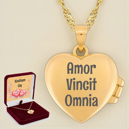 Elegancki naszyjnik sekretnik serce 925 pozłacane, pudełko welurowe z dedykacją – grawer gratis