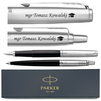 Personalizowany Zestaw Długopis i Pióro Wieczne z Grawerem Parker Jotter – Personalizowany Prezent dla Nauczyciela, Współpracownika, Absolwenta, na Zakończenie Roku Szkolnego, Dzień Nauczyciela, Przejście na Emeryturę, Boże Narodzenie i Upominek Biznesowy