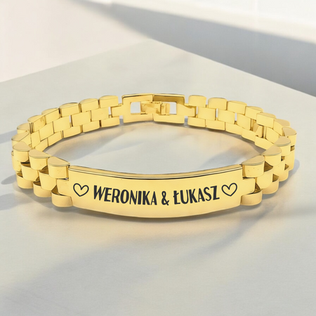 Złota Stalowa Bransoleta 20 cm z Grawerem – Luksusowy Personalizowany Prezent dla Mężczyzny, ICE, Walentynki, Dzień Ojca, Urodziny, Imieniny