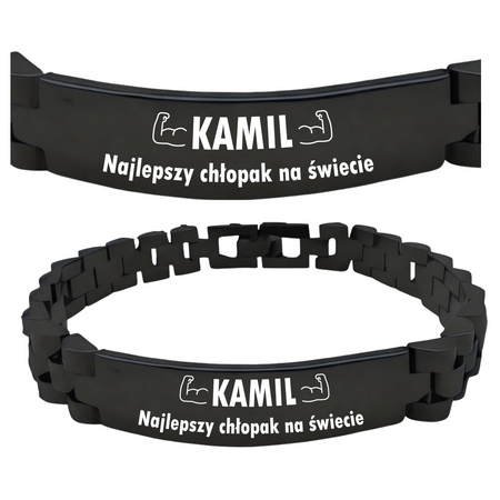 Czarna Stalowa Bransoleta 20 cm z Grawerem – Unikatowy Personalizowany Prezent dla Mężczyzny, ICE, Walentynki, Dzień Ojca, Urodziny, Imieniny 