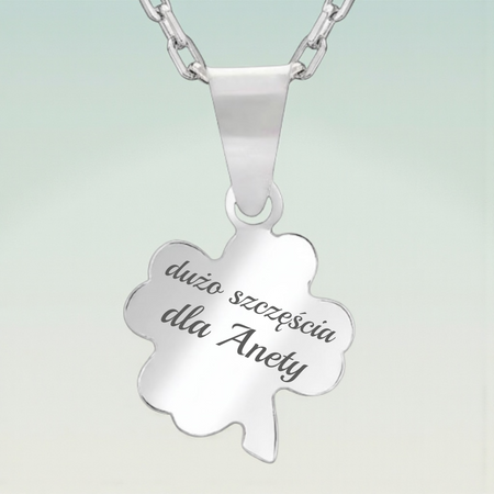 Srebrny naszyjnik koniczynka 925 z grawerem – łańcuszek ankier + pudełko z dedykacją