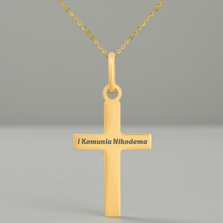 Złoty krzyżyk diamentowany z Jezusem próba 585 z łańcuszkiem ankier i pudełkiem z kokardką + grawer gratis