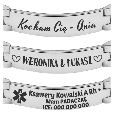 Srebrna Stalowa Bransoleta 20 cm z Grawerem – Personalizowany Prezent dla Mężczyzny, ICE, Walentynki, Dzień Ojca, Urodziny, Imieniny, Boże Narodzenie