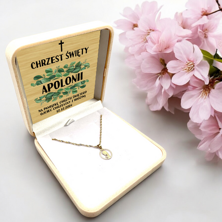 Złoty Medalik 585 z Matką Boską Fatimską w Okręgu – Łańcuszek Ankier w Pudełku z Dedykacją