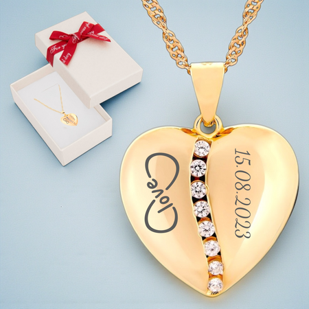 Elegancki naszyjnik serce srebro 925 pozłacane 24K z grawerem na obu połówkach
