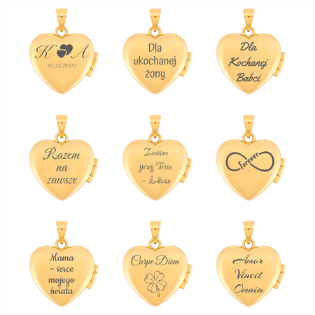 Srebrny sekretnik serce próby 925 pozłacany złotem 24K, płaski puzderko – grawer gratis