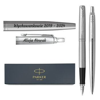 Zestaw długopis i pióro wieczne stalowe Parker Jotter CT Grawer Prezent dla Nauczyciela