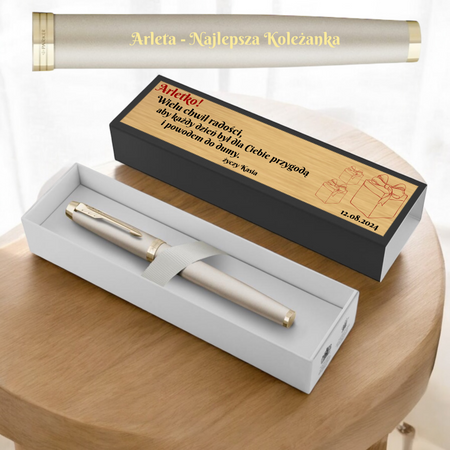 Personalizowane Pióro Wieczne z Grawerem Parker IM Monochrome Szampańskie i Tabliczką  | Personalizacja GRATIS