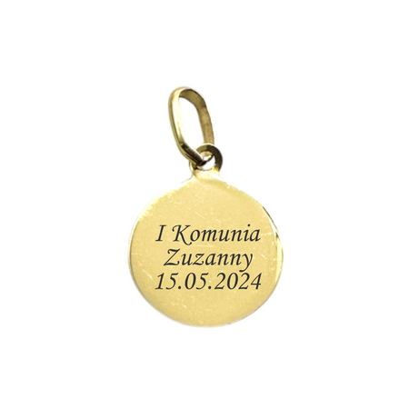 Złoty Medalik p. 585 z Wizerunkiem Matki Boskiej i Grawerem - Wyjątkowy Prezent na Chrzest lub Komunię