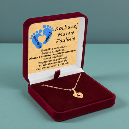 Złoty naszyjnik stópki 585 – prezent dla młodej mamy w pudełku z dedykacją
