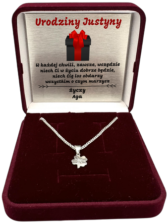 Srebrny Naszyjnik 925 Koniczynka – Łańcuszek Pancerka z Grawerem, Prezent dla Kobiety
