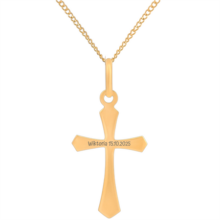 Krzyżyk z łańcuszkiem złoty pr. 585 z grawerem w pudełku welurowym z dedykacją