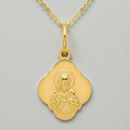 Złoty medalik Szkaplerz 585 z łańcuszkiem ankier diamentowany w szarym pudełku z dedykacją