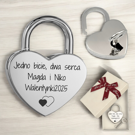 Elegancki Prezent na Walentynki, Ślub, Zaręczyny, Rocznicę - Srebrna Kłódka Miłości z Grawerem, Wyjątkowy Symbol Miłości, Przyjaźni i Wdzięczności