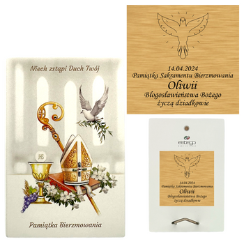 Pamiątka Bierzmowania – Obrazek malowany na drewnie Estego 10x15 z Indywidualną Dedykacją | Personalizowany Prezent Religijny dla Bierzmowanych od Rodziców, Dziadków i Chrzestnych