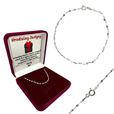 Damska Bransoletka Srebrna 925 – Ankier Spłaszczany z Dedykacją w Pudełku