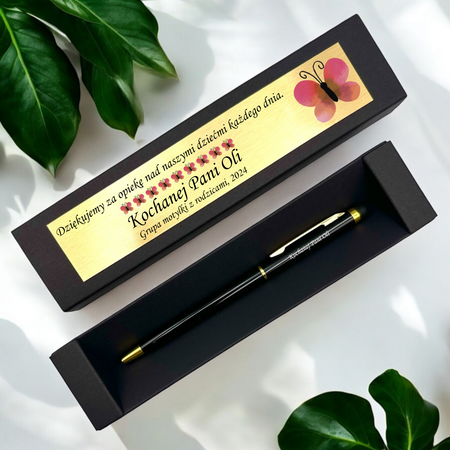 Długopis Aluminiowy Czarny Gold Touch Tip z Grawerem w Pudełku – Personalizowany Prezent dla Pracowników i Nauczycieli