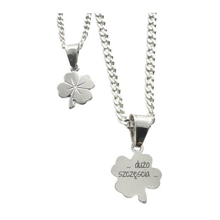 Srebrny Naszyjnik 925 Koniczynka – Łańcuszek Pancerka z Grawerem, Prezent dla Kobiety