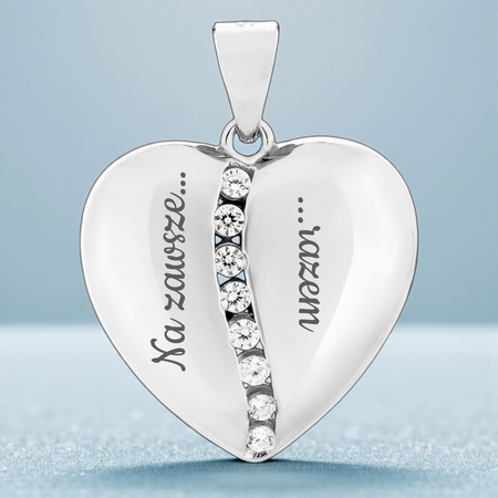 Elegancka Zawieszka Serce Srebro 925 Rodowane z Cyrkoniami i Grawerem Gratis