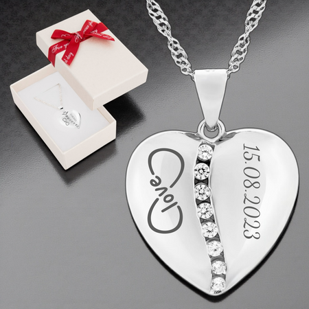 Naszyjnik serce srebro 925 z białymi cyrkoniami – grawer gratis, idealny prezent