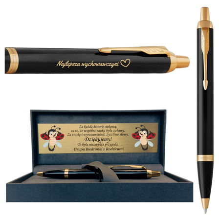 Personalizowany Długopis Parker IM Czarny GT z Grawerem – Elegancki Prezent dla Nauczyciela, Promotora i Magistra, na Dzień Nauczyciela, Obronę Pracy, Urodziny, Święta oraz Jubileusz