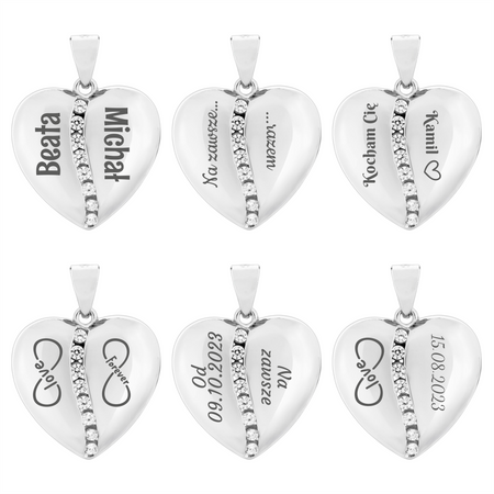 Naszyjnik serce srebro 925 z białymi cyrkoniami – grawer gratis, idealny prezent