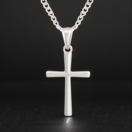 Srebrny krzyżyk z łańcuszkiem pr. 925 Pudełko z dedykacją Prezent na Komunię, na Chrzest, na Bierzmowanie