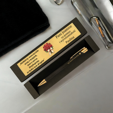 Długopis z Grawerem Czarno-Złoty – Prezent Biznesowy w Pudełku z Dedykacją