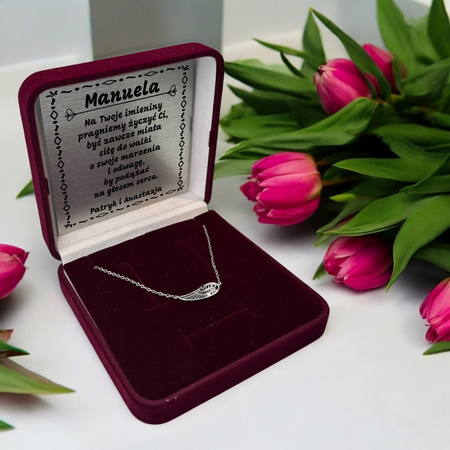 Bransoletka Skrzydło ze Stali Szlachetnej 316L w Kolorze Srebrnym – Personalizowany Prezent w Pudełku z Dedykacją