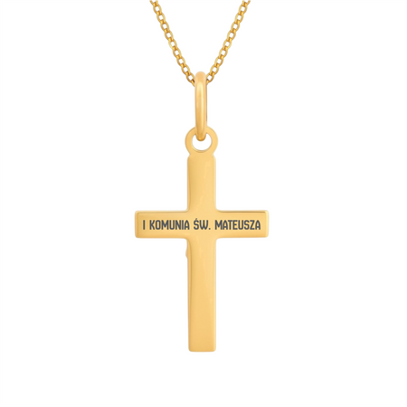 Złoty krzyżyk 585 z Jezusem + łańcuszek pancerka, pudełko welurowe szare, grawer gratis