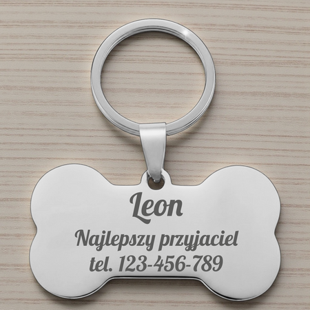 Adresówka dla psa kość srebrna stal nierdzewna personalizowana zawieszka z grawerem