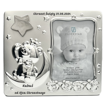 „Ramka na Zdjęcia Zilverstad z Gwiazdką i Pozytywką – Elegancki Upominek na Chrzest z grawerem