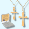 Krzyżyk z łańcuszkiem złoty pr. 585 z grawerem w pudełku welurowym z dedykacją