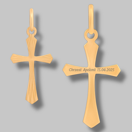 Krzyżyk złoty pr. 585 zdobiony – klasyczny wzór z opcją graweru gratis
