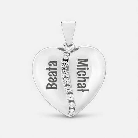 Elegancka Zawieszka Serce Srebro 925 Rodowane z Cyrkoniami i Grawerem Gratis