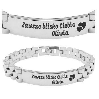 Srebrna Stalowa Bransoleta 20 cm z Grawerem – Personalizowany Prezent dla Mężczyzny, ICE, Walentynki, Dzień Ojca, Urodziny, Imieniny, Boże Narodzenie