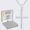 Srebrny krzyżyk z łańcuszkiem pr. 925 Pudełko z dedykacją Prezent na Komunię, na Chrzest, na Bierzmowanie
