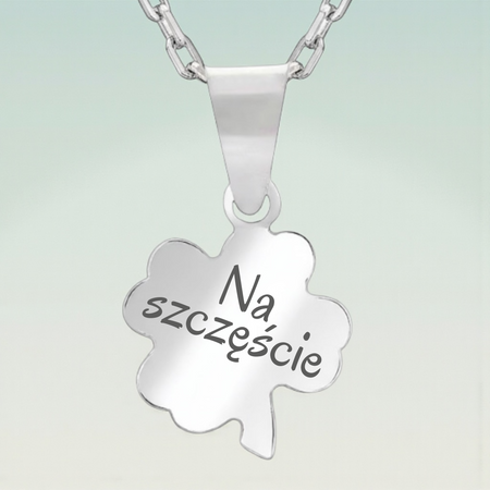Srebrny naszyjnik koniczynka 925 z grawerem – łańcuszek ankier + pudełko prezentowe