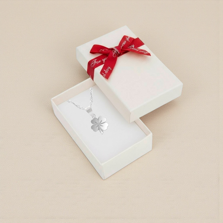 Srebrny naszyjnik koniczynka 925 z grawerem – łańcuszek singapur + pudełko prezentowe