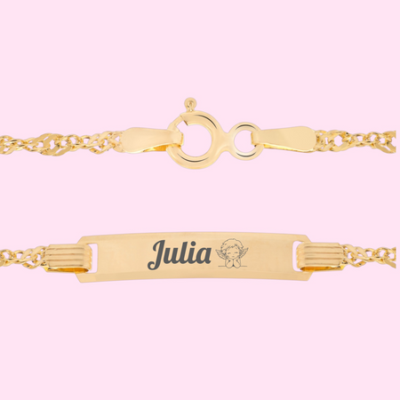 Dziecięca złota bransoletka 585 z blaszką grawerowaną 16 cm 1,2 g w pudełku prezentowym