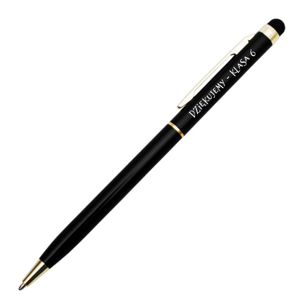 Personalizowany prezent dla Ucznia, Absolwenta, Pracownika, Gadżet Reklamowy z Logo - Długopis z Grawerem Czarny GOLD Touch Tip 