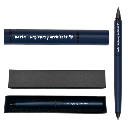 Ołówek Wieczny i Długopis 2w1 Granatowy z Grawerem – Personalizowany Prezent dla Ucznia, Absolwenta, Architekta