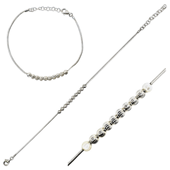 Srebrna Bransoletka Żyłka z Kulkami Ozdobnymi pr. 925 - Regulowana Srebrna Bransoletka dla Kobiety 