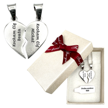 Srebrne Serce Łamane z Grawerem GRATIS 925 w Pudełku Prezentowym - Zestaw Personalizowanych Naszyjników na Walentynki, Rocznicę
