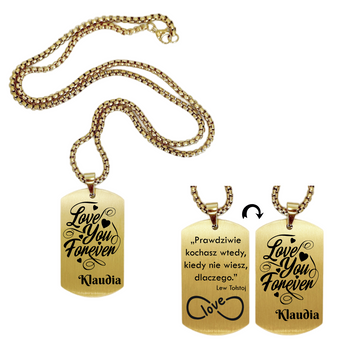 Nieśmiertelnik stalowy złoty z łańcuszkiem 60 cm Grawer Prezent dla Chłopaka, Męża, na Urodziny, na Mikołajki, pod Choinkę