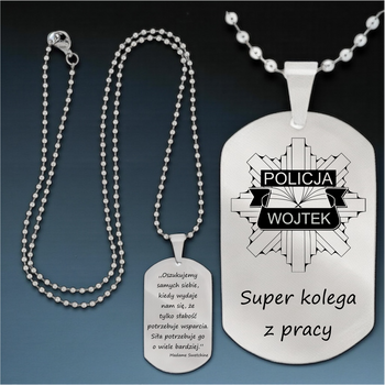 Nieśmiertelnik ze stali szlachetnej srebrny z łańcuszkiem 60 cm GRAWER GRATIS