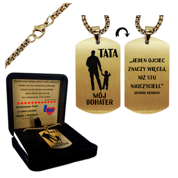 Nieśmiertelnik złoty ze stali szlachetnej 316L Grawer Dedykacja Prezent dla Taty i Dziadka