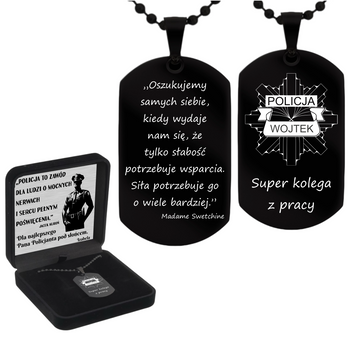 Ekskluzywny czarny nieśmiertelnik stalowy z grawerem – w pudełku welurowym z personalizacją