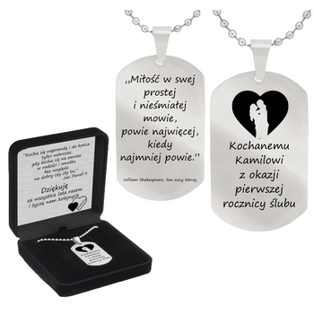 Nieśmiertelnik stalowy srebrny Grawer Gratis w pudełku prezentowym