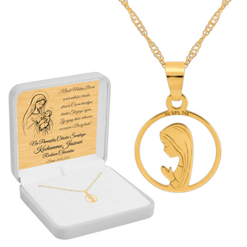 Złoty Medalik 585 Matka Boska Fatimska z Łańcuszkiem Singapur – Biżuteria w Pudełku z Dedykacją